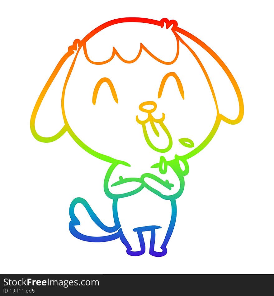 rainbow gradient line drawing of a cute cartoon dog