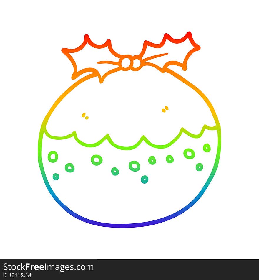 rainbow gradient line drawing cartoon christmas pudding