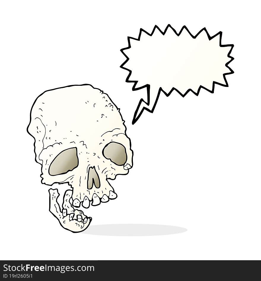 cartoon ancient spooky skull with speech bubble