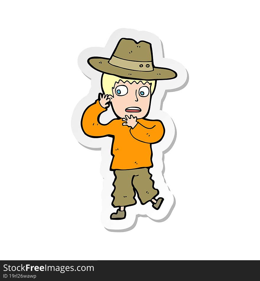 sticker of a cartoon scared boy in hat