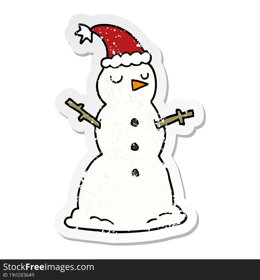 distressed sticker of a cartoon snowman