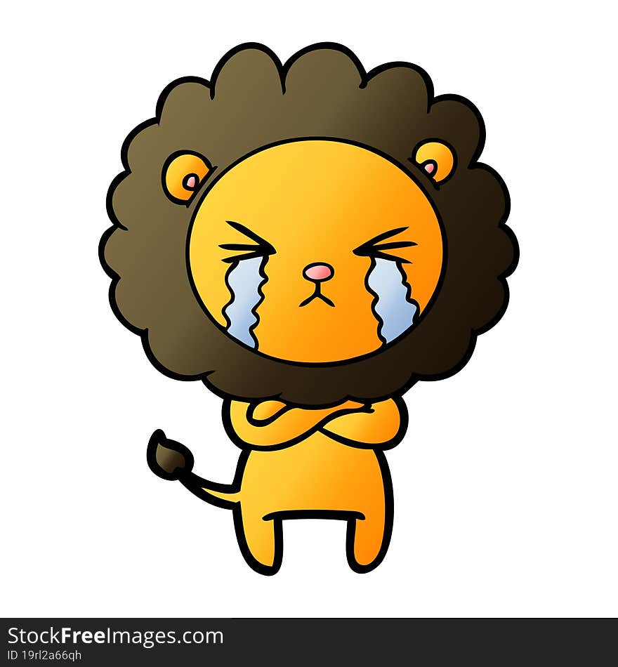 cartoon crying lion with crossed arms. cartoon crying lion with crossed arms