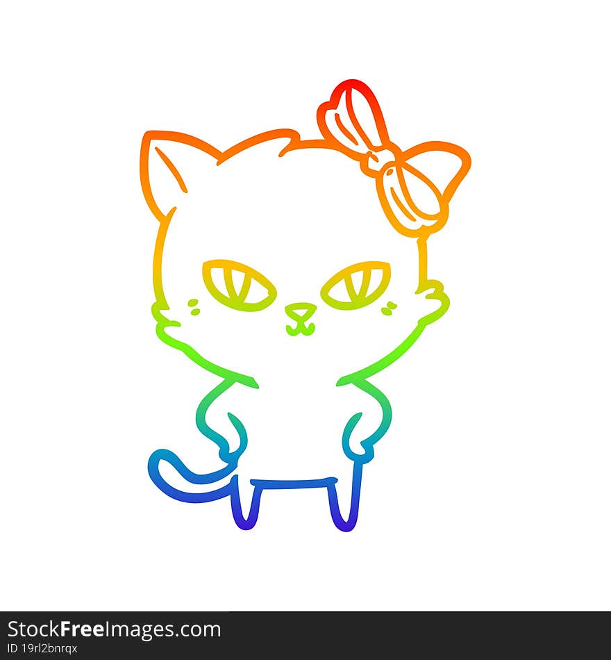 rainbow gradient line drawing of a cute cartoon cat