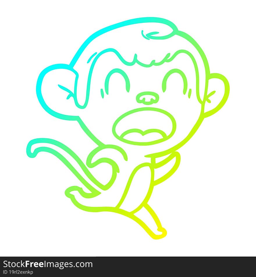 cold gradient line drawing shouting cartoon monkey running