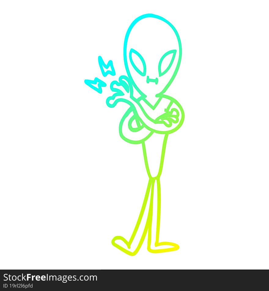 cold gradient line drawing of a cartoon alien