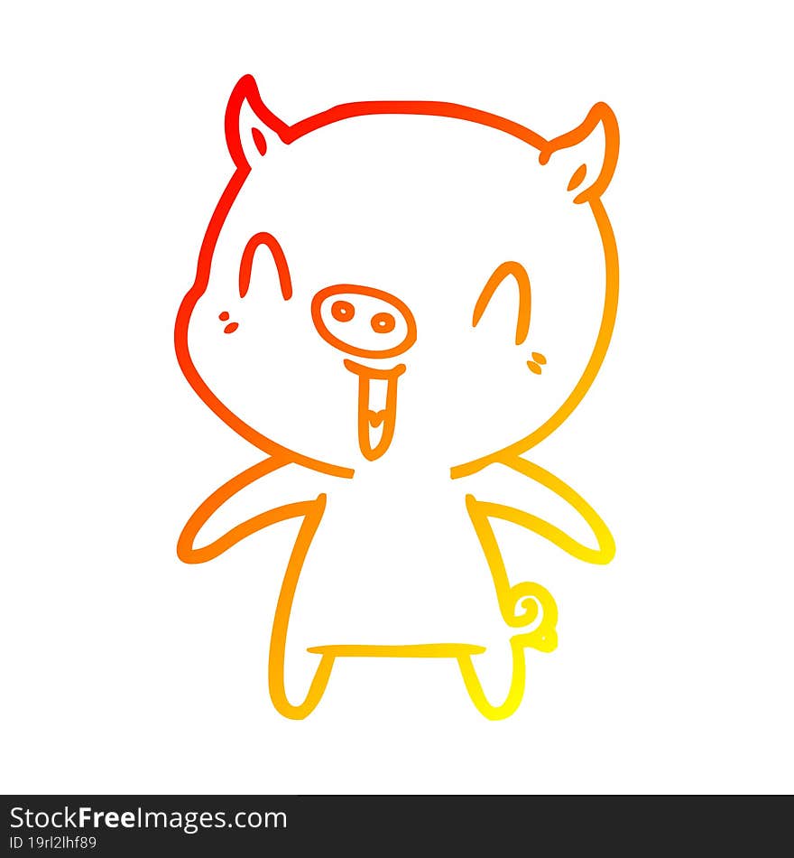 warm gradient line drawing happy cartoon pig