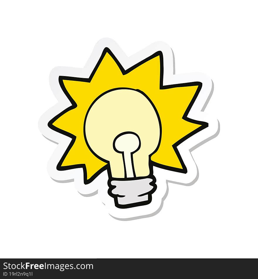 sticker of a cartoon shining light bulb