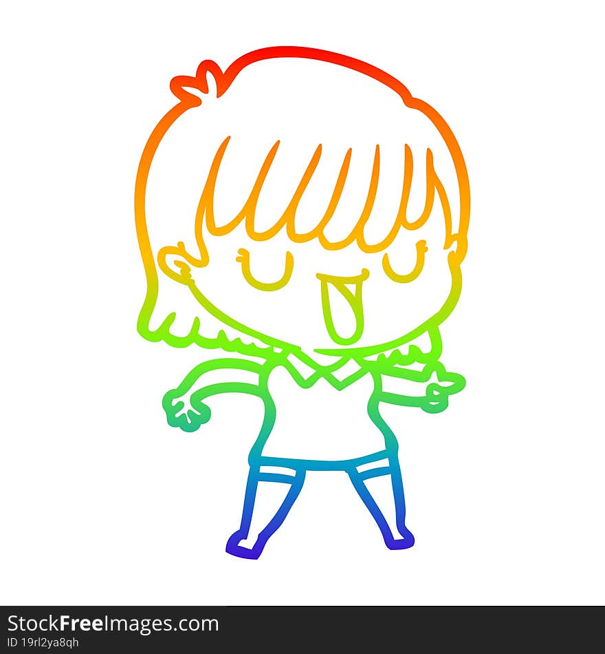 rainbow gradient line drawing of a cartoon woman