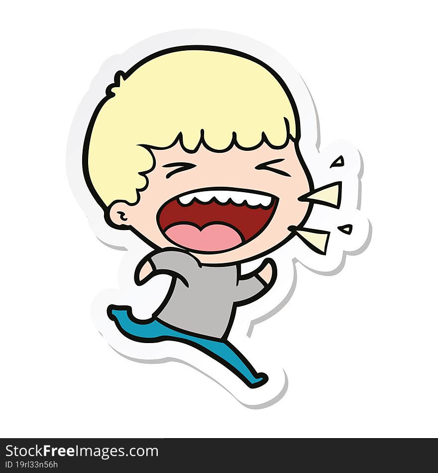 sticker of a cartoon laughing man