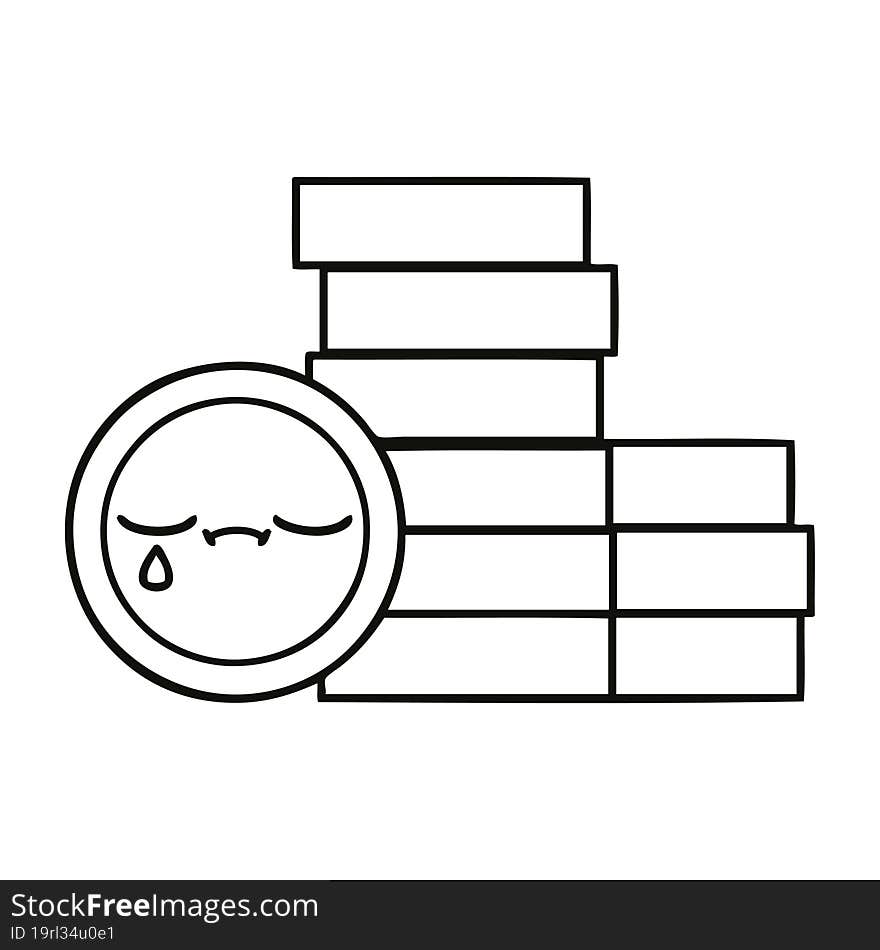 line drawing cartoon of a coins. line drawing cartoon of a coins