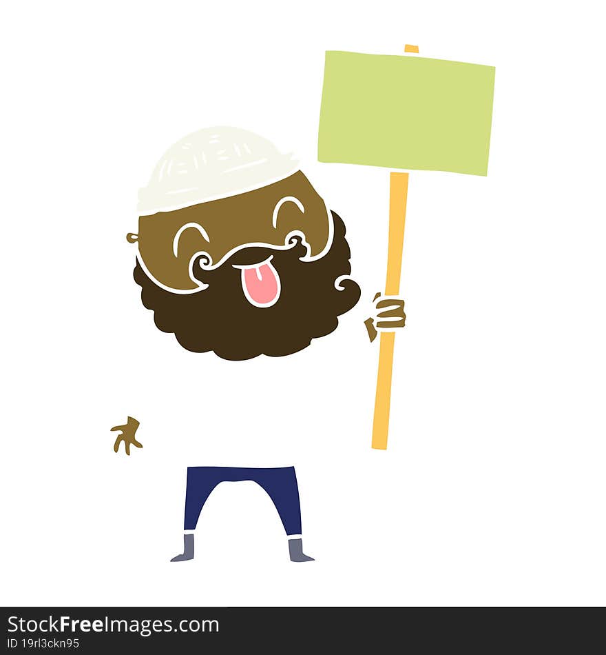 bearded protester flat color style cartoon