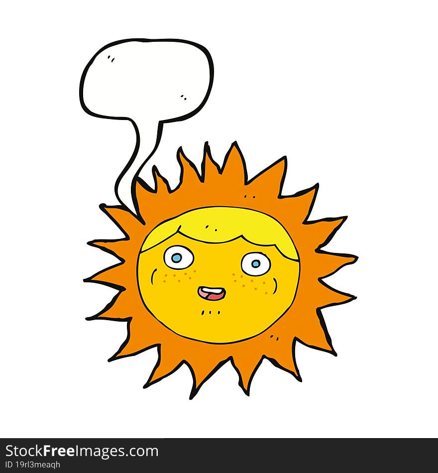 sun cartoon character with speech bubble