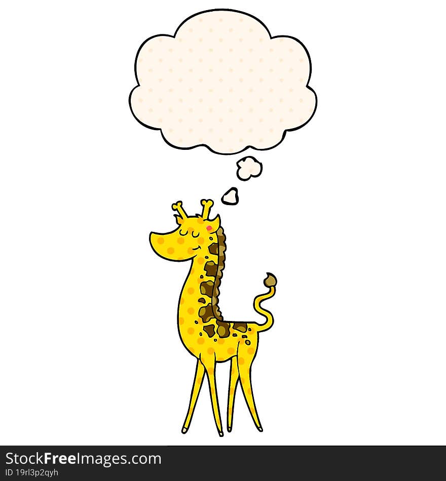 cartoon giraffe with thought bubble in comic book style