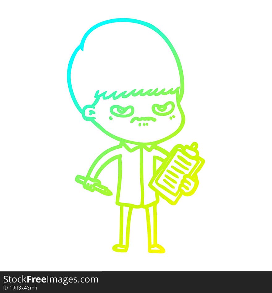 cold gradient line drawing of a cartoon boy