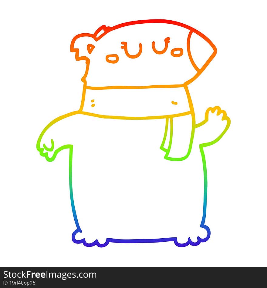 rainbow gradient line drawing cartoon bear with scarf