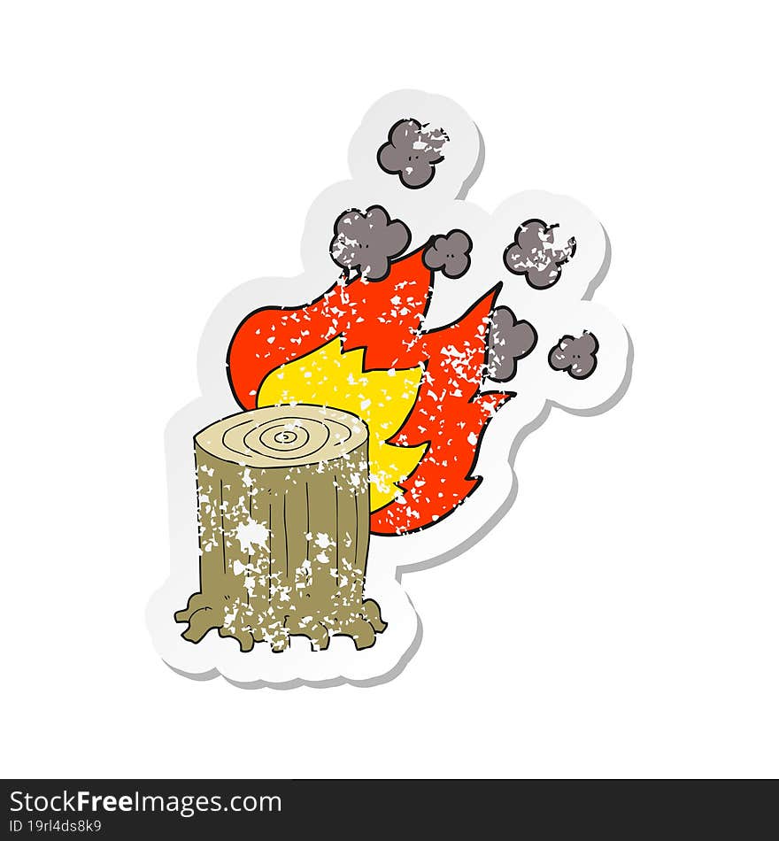 retro distressed sticker of a cartoon tree stump on fire