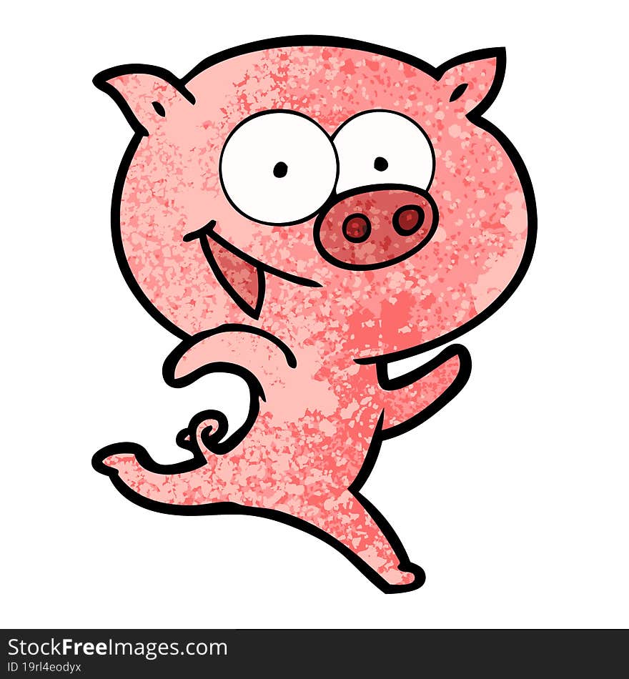 cheerful running pig cartoon. cheerful running pig cartoon