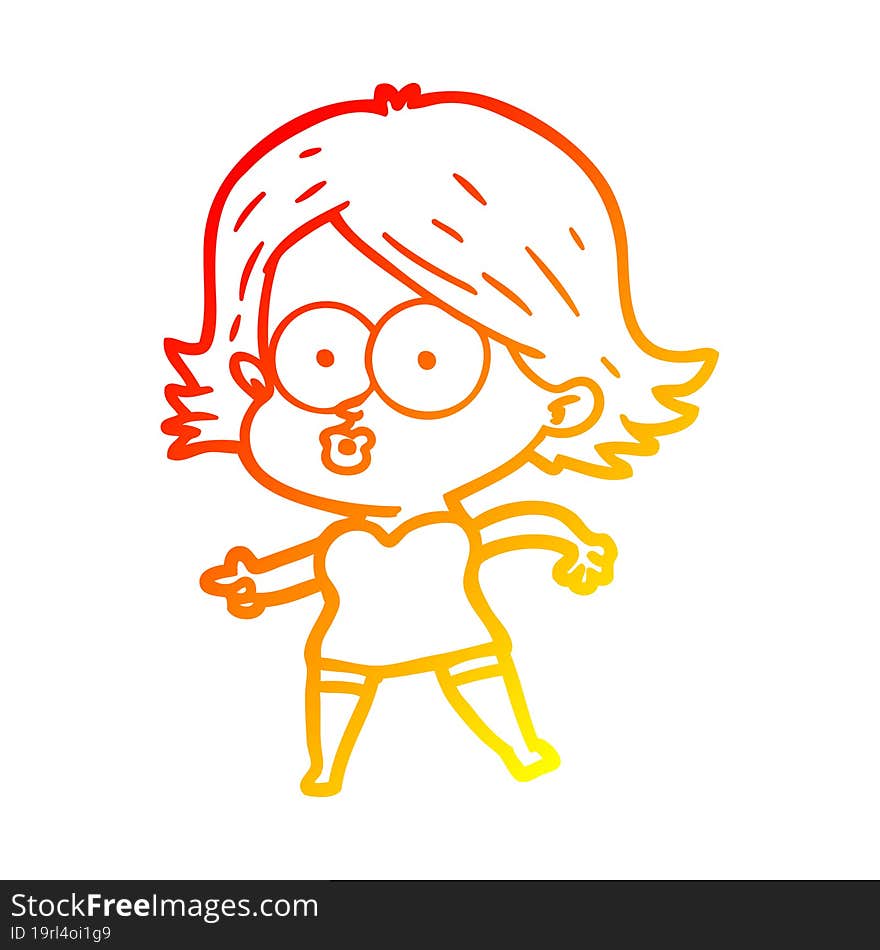 warm gradient line drawing cartoon girl pouting