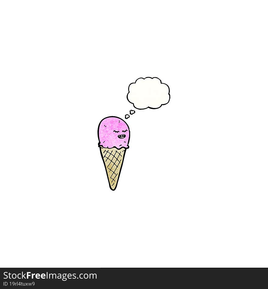 cartoon ice cream cone with thought bubble