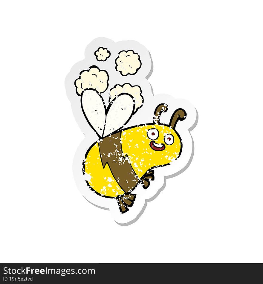 retro distressed sticker of a funny cartoon bee