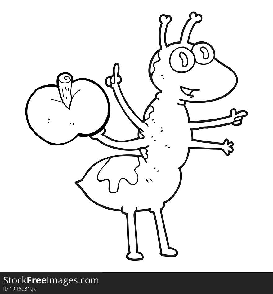 Black And White Cartoon Ant With Apple