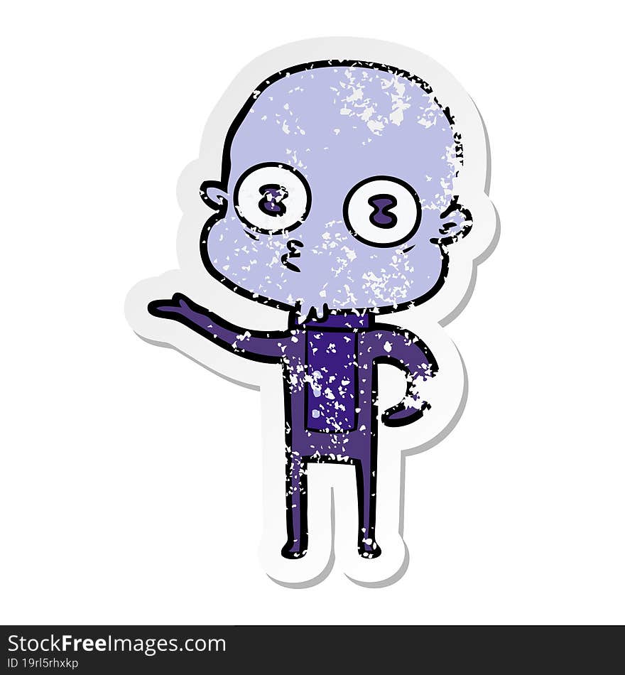 Distressed Sticker Of A Cartoon Weird Bald Spaceman