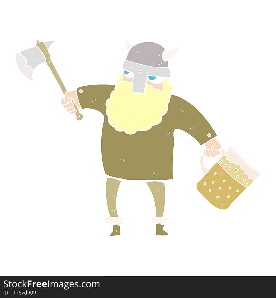 Flat Color Illustration Of A Cartoon Drunk Viking