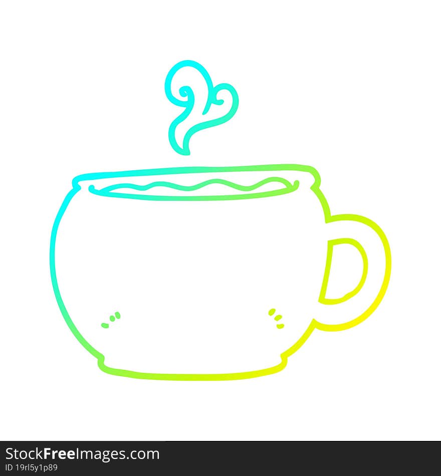 cold gradient line drawing of a cartoon coffee cup