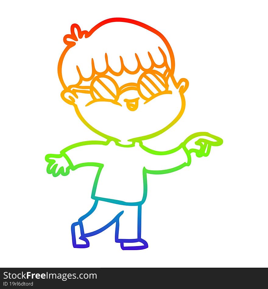 rainbow gradient line drawing cartoon boy wearing spectacles