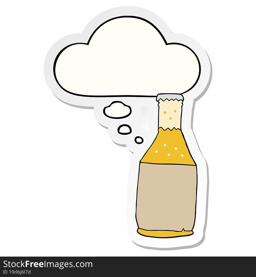 cartoon beer bottle with thought bubble as a printed sticker