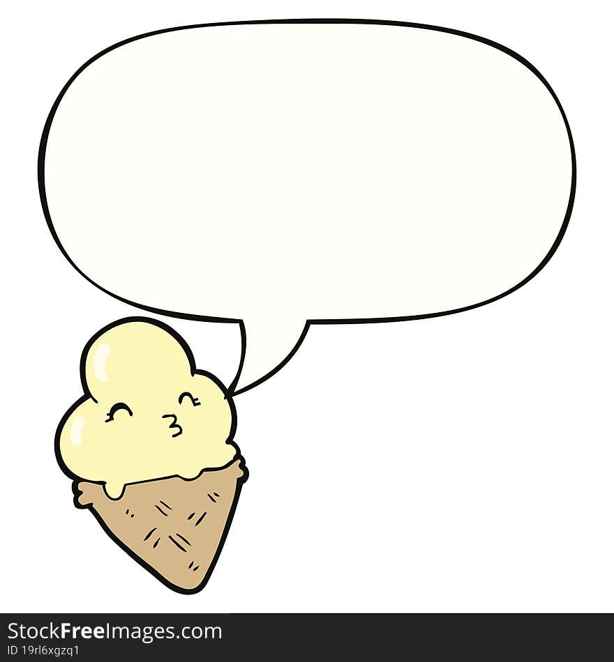 cartoon ice cream with speech bubble. cartoon ice cream with speech bubble