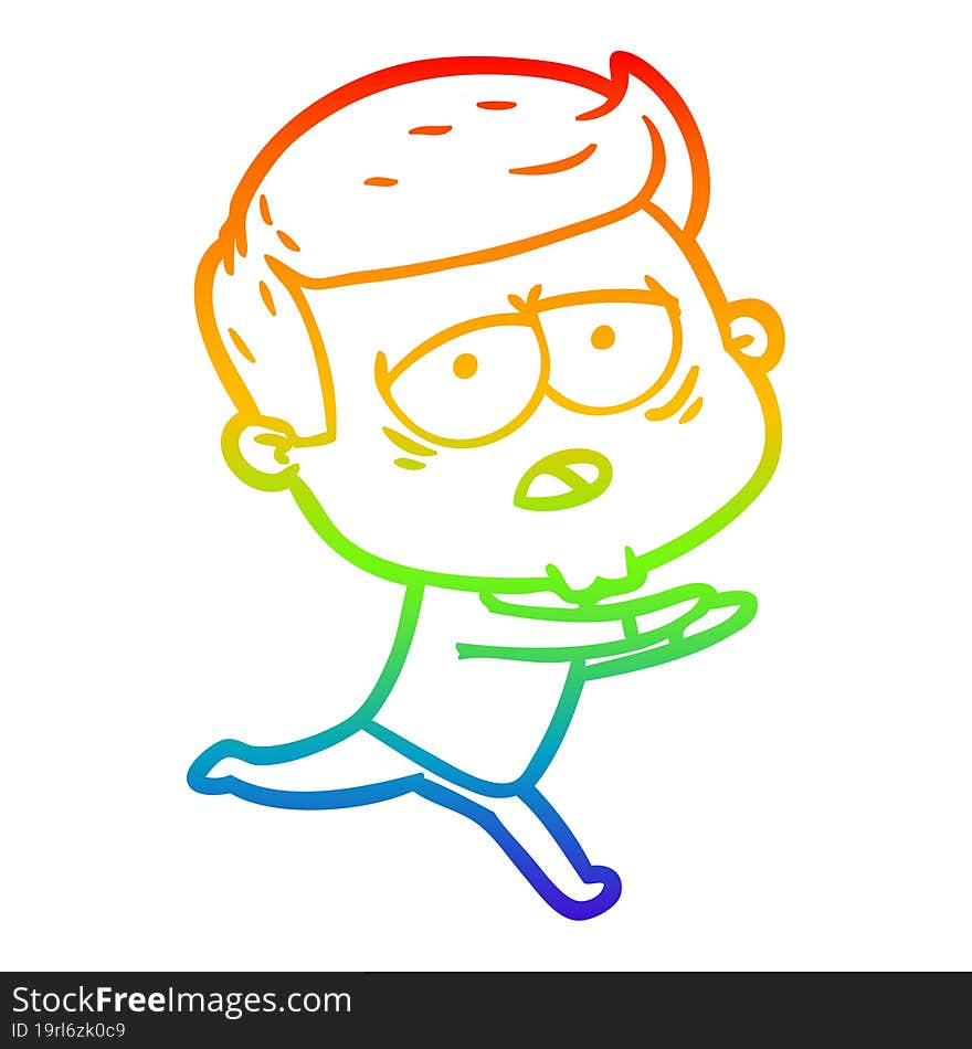 rainbow gradient line drawing cartoon tired man