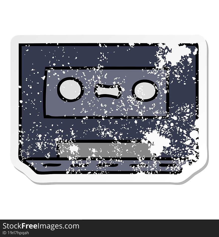 hand drawn distressed sticker cartoon doodle of a distressed sticker cassette tape