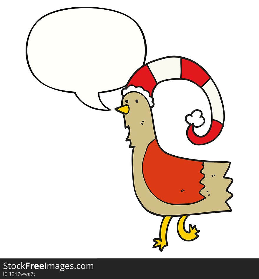 caroton chicken in funny christmas hat with speech bubble