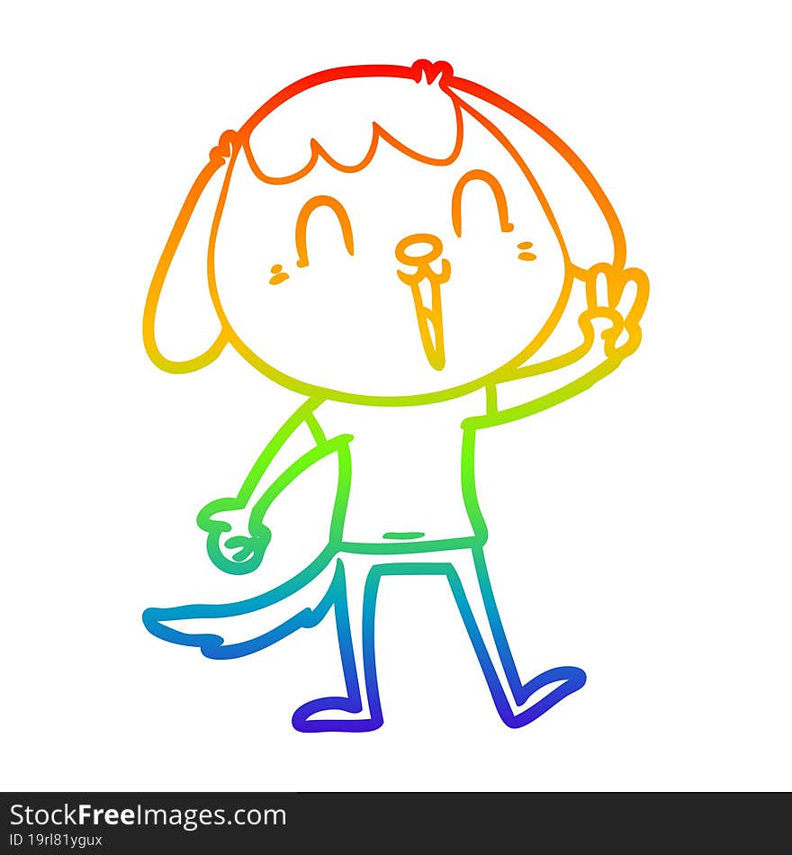 rainbow gradient line drawing happy cartoon dog giving peace sign