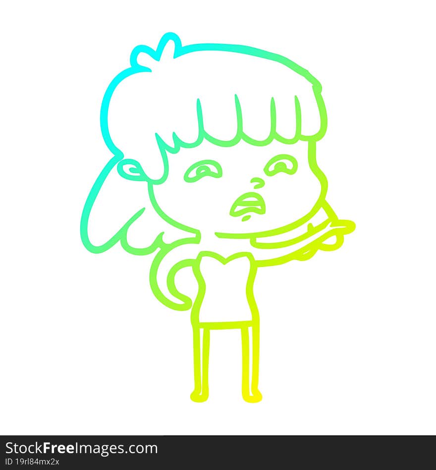 Cold Gradient Line Drawing Cartoon Worried Woman