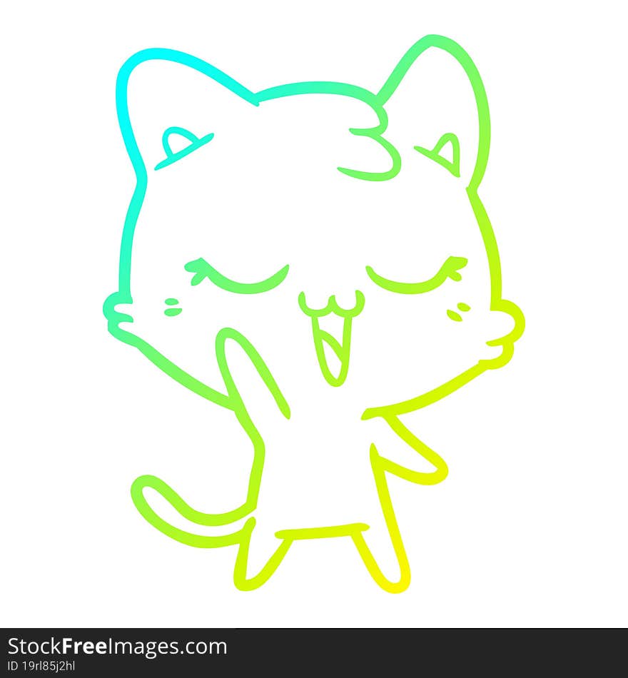 cold gradient line drawing happy cartoon cat