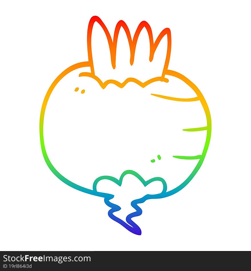 rainbow gradient line drawing of a cartoon turnip