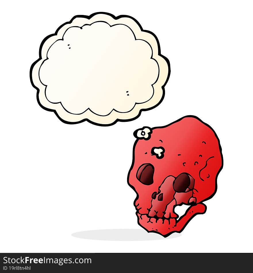 cartoon spooky skull with thought bubble