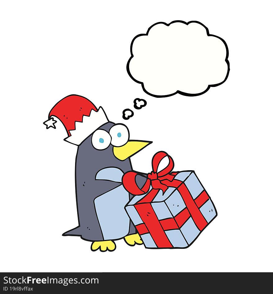 thought bubble cartoon christmas penguin