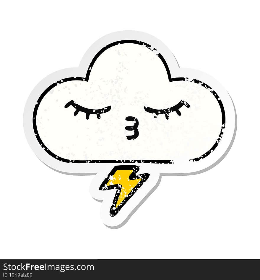 distressed sticker of a cute cartoon thunder cloud