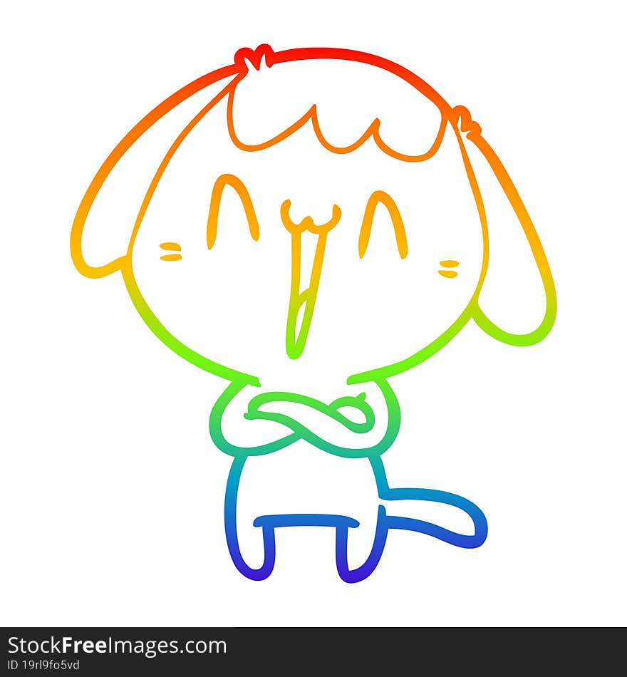 rainbow gradient line drawing of a cute cartoon dog