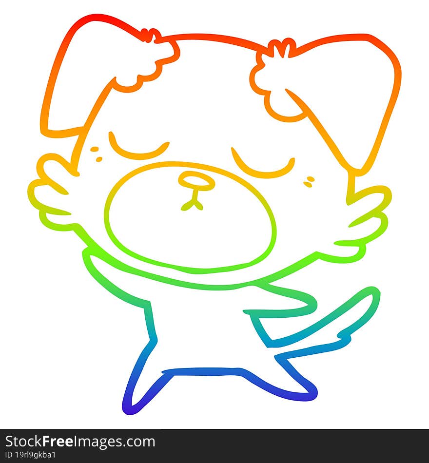 rainbow gradient line drawing of a cute cartoon dog