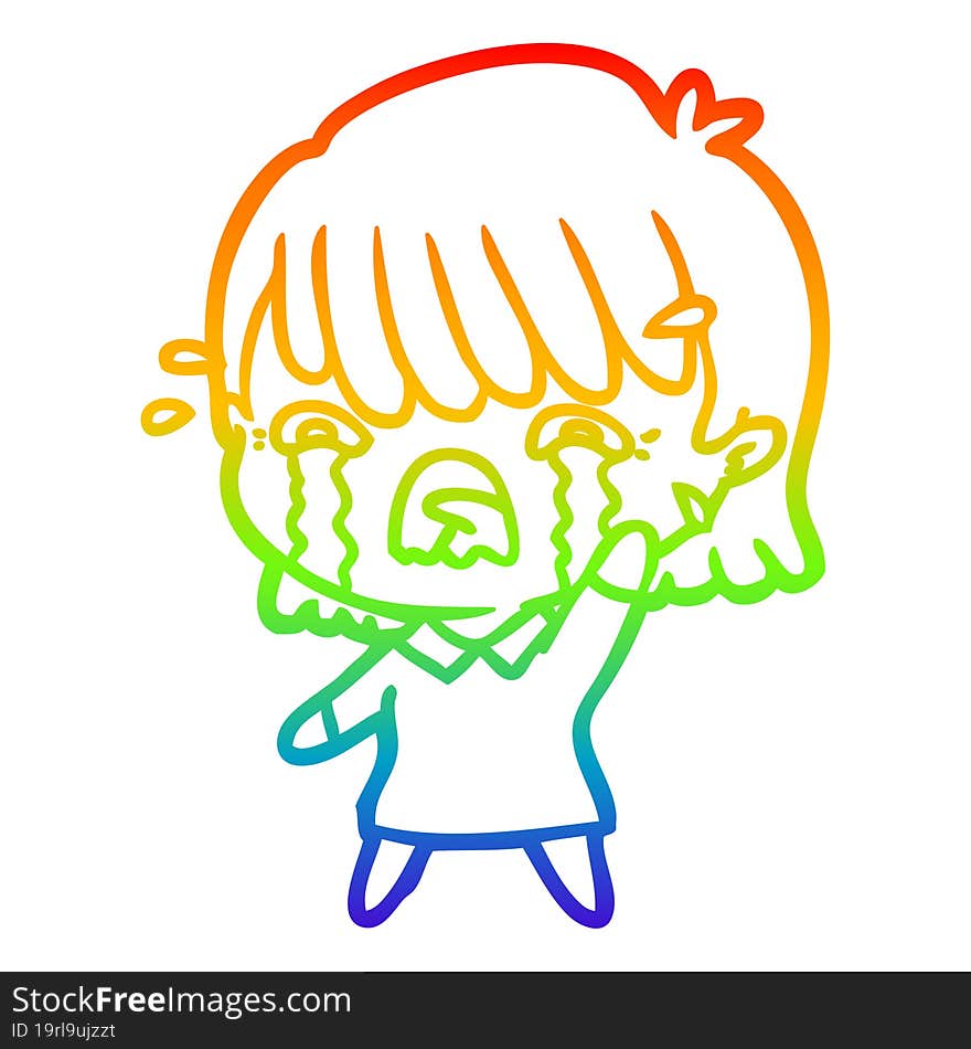 rainbow gradient line drawing of a cartoon girl crying