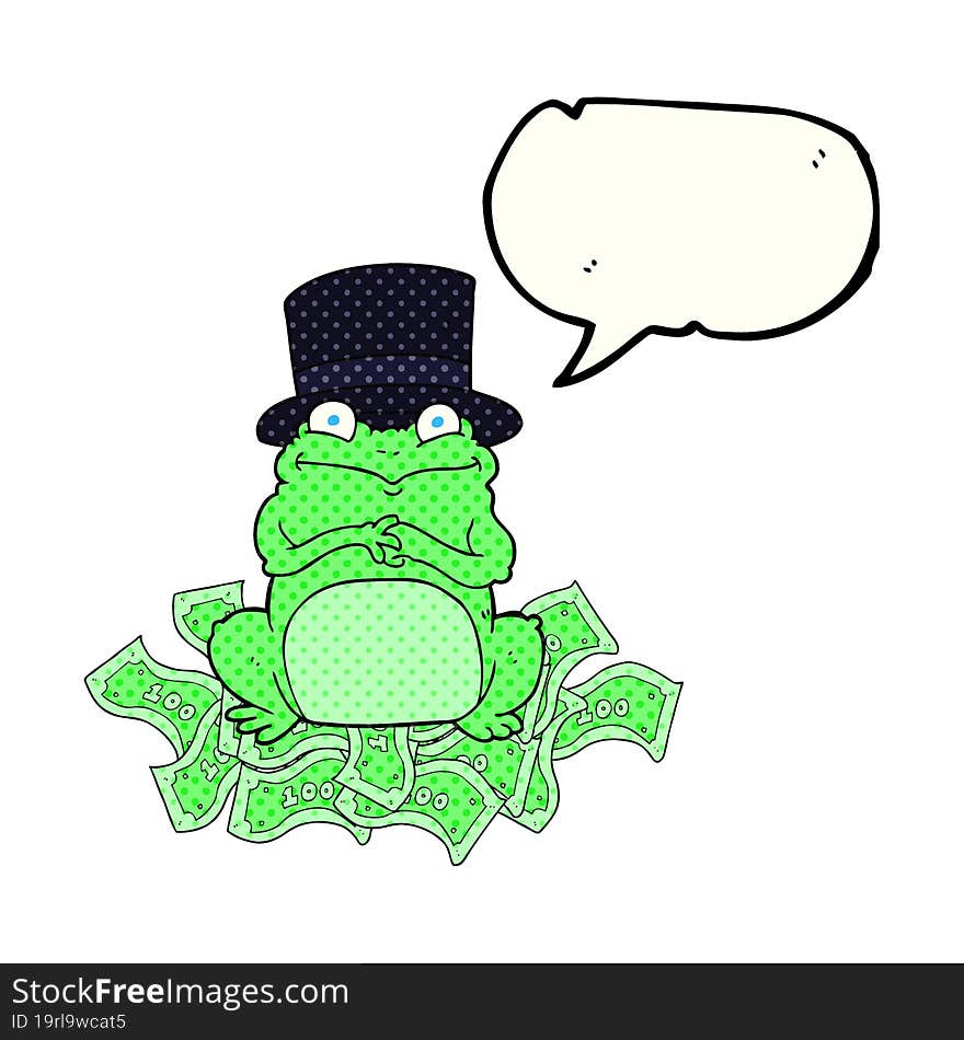 freehand drawn comic book speech bubble cartoon rich frog in top hat