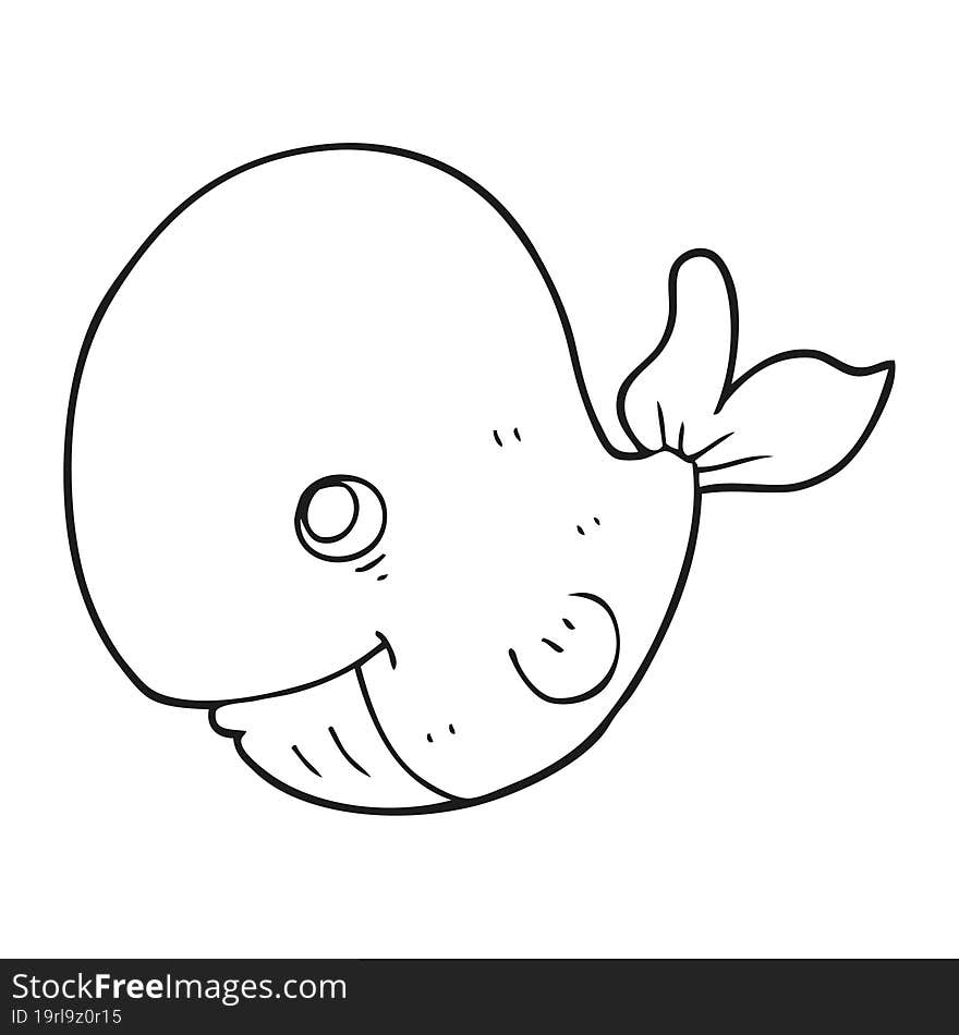 black and white cartoon happy whale