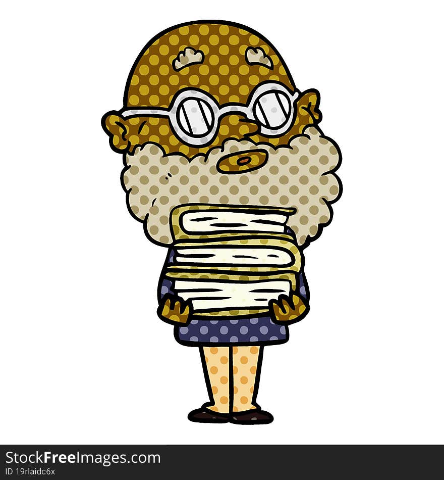 cartoon curious man with beard and glasses. cartoon curious man with beard and glasses