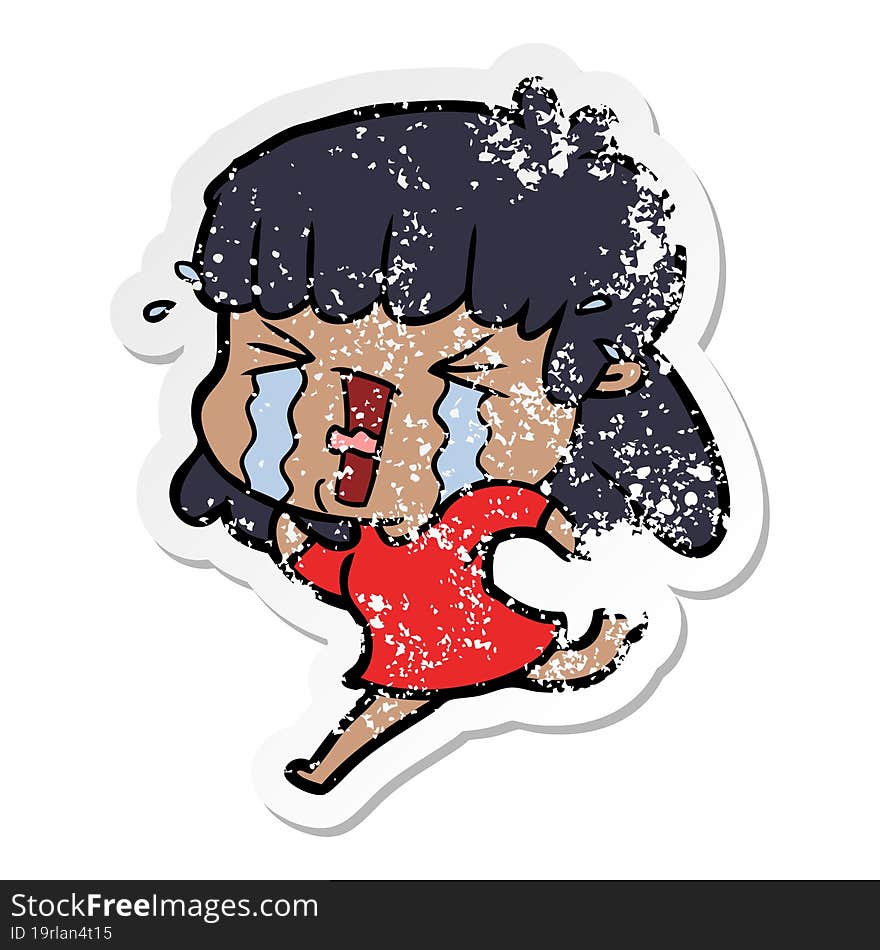 distressed sticker of a cartoon woman in tears