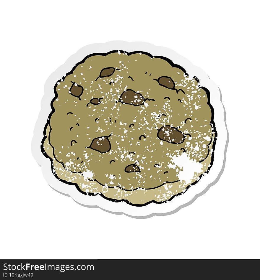 retro distressed sticker of a chocolate chip cookie cartoon