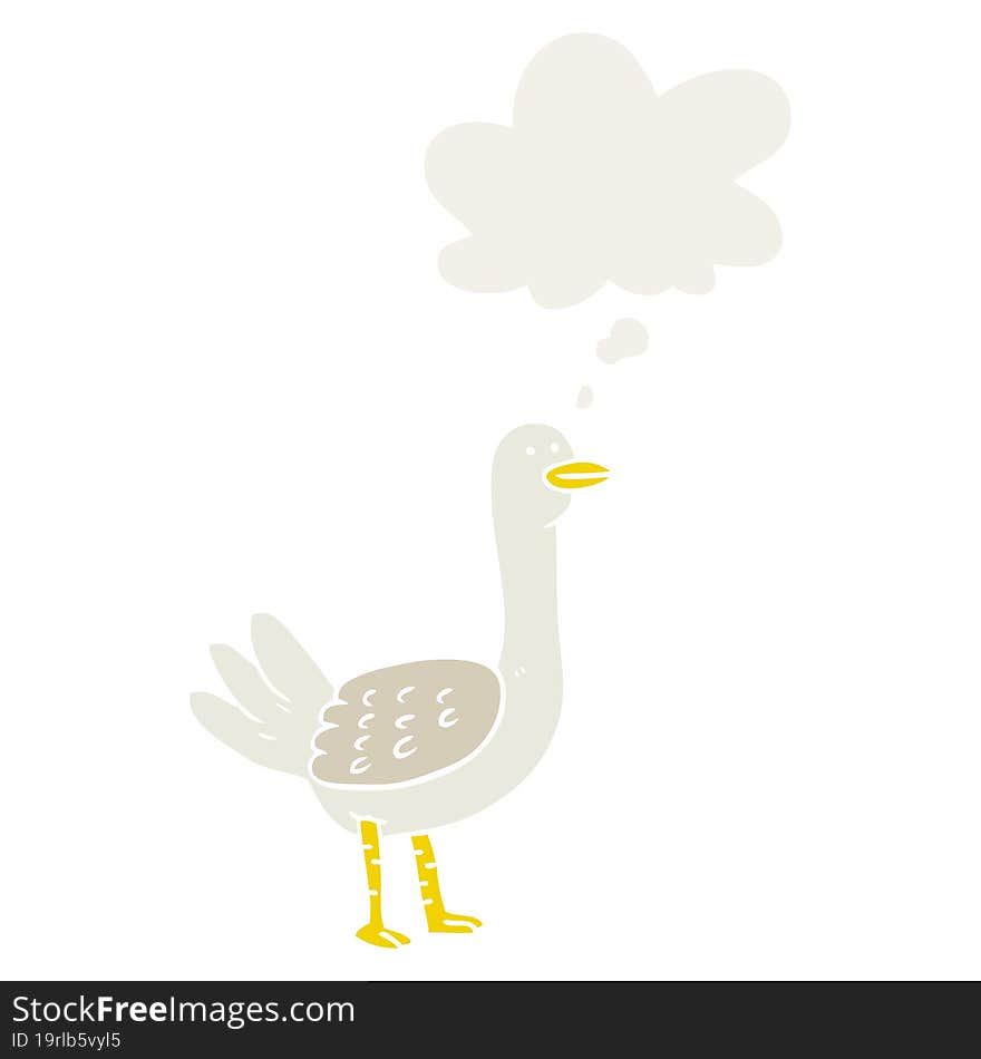 cartoon bird with thought bubble in retro style